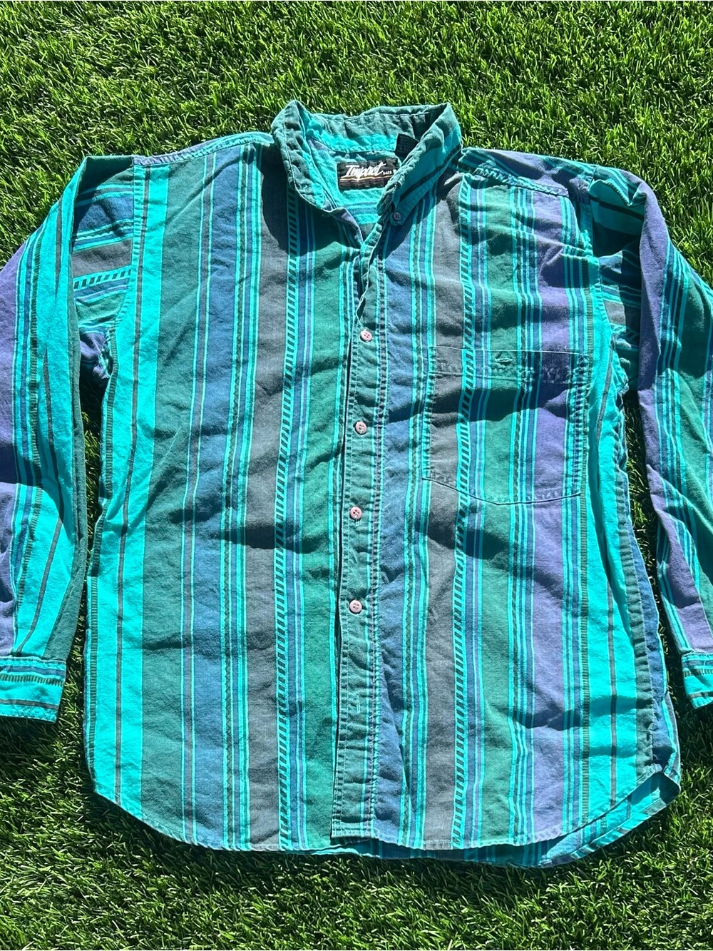 Pact Boys Teal & Blue Striped Button-Down Shirt